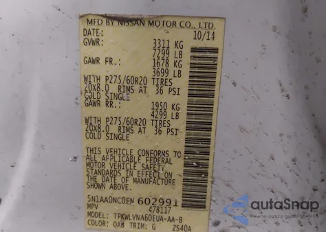 2015 Nissan Armada Platinum/Sl/Sv из США, поврежденный, VIN 5N1AA0NC0FN602991